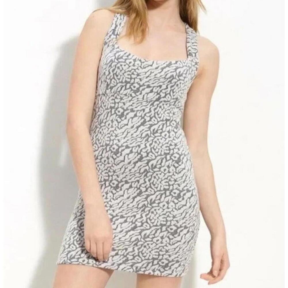 Free People Leopard Jacquard Knit Racerback Dress White Black Sz XS Bodycon